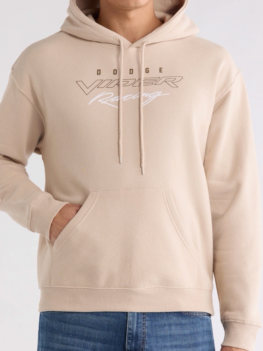 Dodge Viper Racing Big 91 Graphic Hoodie Beige Hooded Sweatshirt Size XL